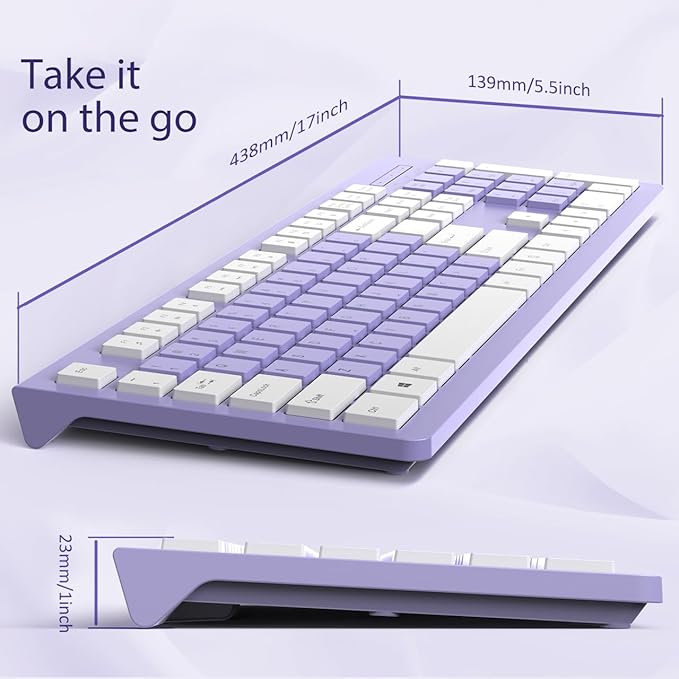 Wired Keyboard, Ultra-Thin USB Wired Computer Keyboard, Low-Profile Keys, Spill-Resistant, Multimedia Keys, Compatible with Windows, Mac, Chrome, Linux, and Android-Purple