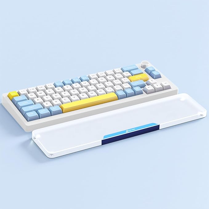 Acrylic Gaming Keyboard Wrist Rest,Clear Ergonomic Palm Rest with Anti-Slip Base,Customized Metal CNC Aluminum Alloy Logo for Compact 80% Computer Keyboard,Office,PC Gaming,Laptop,Mac,Easy Typing-Blue