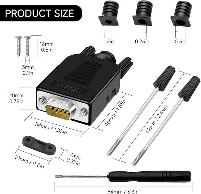 10 Pcs DB9 Male Breakout Connector, 9 pin RS232 connectors, Solderless D-SUB RS485 Serial Adapter Module Board with Screw Terminals, Case, Long Bolts