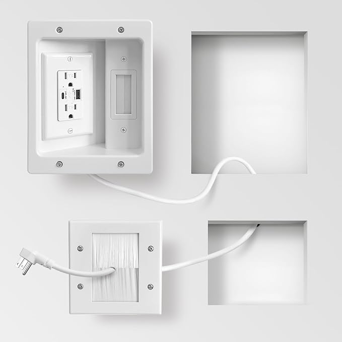 in-Wall TV Cable Management Kit with Power, Dual Outlets, USB-A & USB-C Ports, 9ft/109in Cord, Includes Wall Cutting Tools, Hide TV Wires for Clean Home Theater Setup