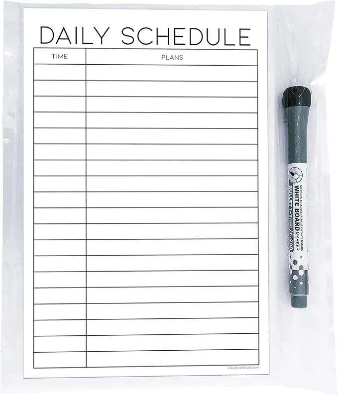 Dry Erase Daily Schedule Planner Sticker Decal by Glassboard Studio | Removable & Reusable | Magnetic Fine-Tip Marker Included (6 x 9 inches, White)