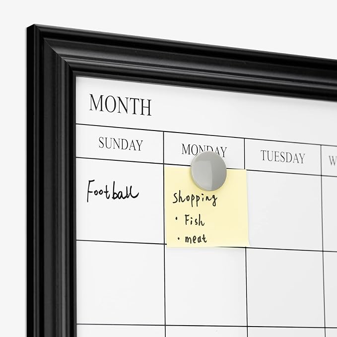 Navaris Framed Calendar Whiteboard for Wall - 18" x 24" Magnetic Dry Erase Monthly Planner - White Board with Frame - Includes Magnets and Marker