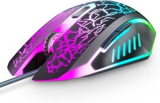 VersionTECH. Wired Gaming Mouse, Computer Mouse Ergonomic Mice with 7 LED Lights RGB Backlit, 6 Programmable Buttons, 4 Adjustable DPI for Laptop PC Gamer Desktop Chromebook Mac Games-Black