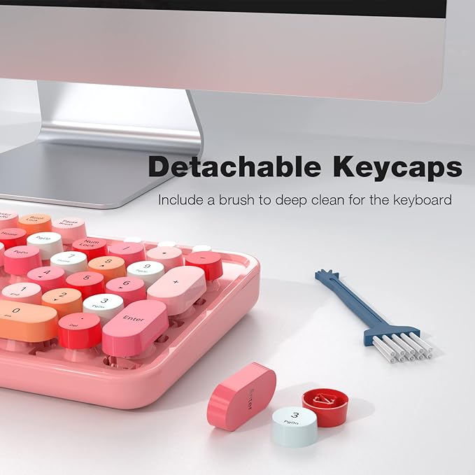 KNOWSQT Wireless Keyboard and Mouse Combo, Pink 104 Keys Full-Sized 2.4 GHz Round Keycap Colorful Keyboards, USB Receiver Plug and Play, for Windows, Mac, PC, Laptop, Desktop