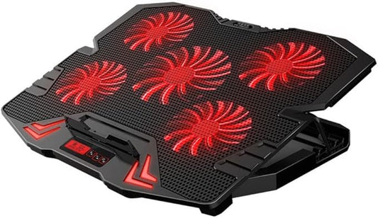Laptop Cooling Pad Notebook Cooler for Desk and Lap Use Laptop Fan Stand 5 Adjustable Heights with 5 Quiet Fans and Phone Holder for 12-17 Inch Laptops (Color : Blue) (Red)