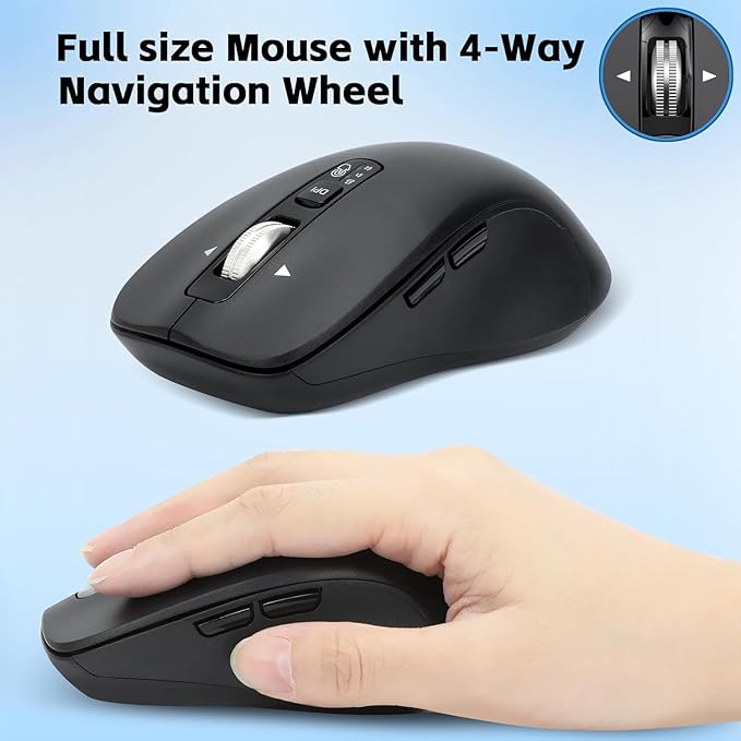Wireless Keyboard Mouse Combo, Scissor-Switch Keys, 2-in-1 USB Receiver and Two Bluetooth, Multi Device Silent Design for Computer, Laptop, MacBook and iPad (Pure Black)