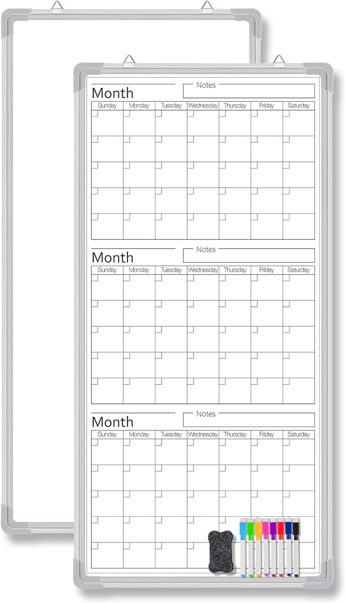 Lincia 36" x 18" Magnetic Vertical 3 Month Dry Erase Calendar for Wall Undated Horizontal Dry Erase Wall Calendar Planner Aluminum Frame Whiteboard for Home Office Projects Fridge