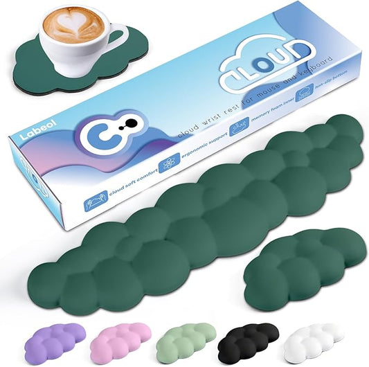 Cloud Wrist Rest for Computer Keyboard Arm Wrist Rest with Non-Slip Base Extended Wrist Rest Ergonomic Memory Foam for Keyboard and Mouse Typing Pain Relief, Office, Gaming, Computer