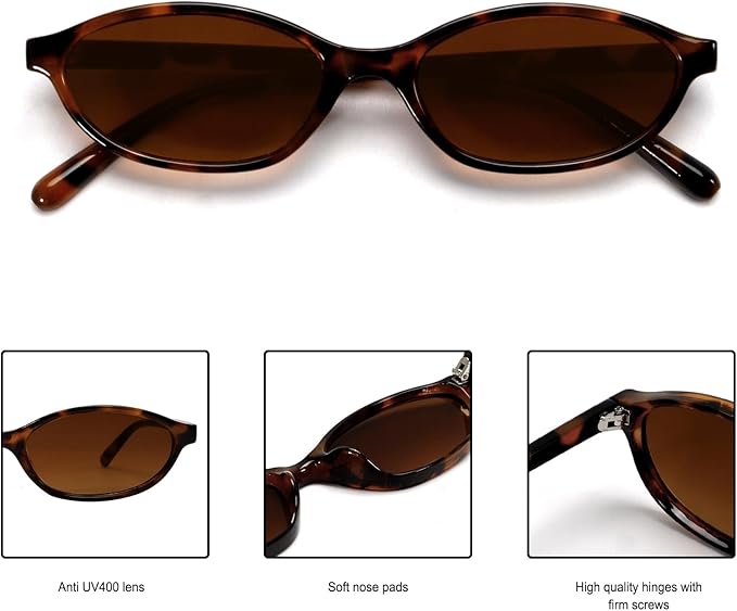 Retro Oval Sunglasses for Women Chic Cat Eye 90s Sunnies Lightweight Narrow Shades Trendy UV protection Sun Glasses