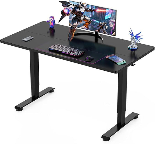 Veken 55 Inch Large Electric Standing Gaming Desk, Heights Adjustable,Sit to Stand Up, Work Home Office Computer Table for Study, Walking Pad, Writing, and Games, Wooden Desktop Desks, Black