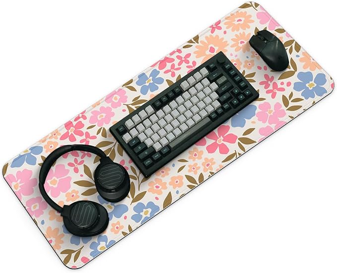 Gaming Mouse Pad with Non-Slip Base, Cute Mouse Mat with Stitched Edges for Keyboard and Mouse, Large Anime Mousepad for Computer, 31.5 x 11.8 inches (Pink Flower)