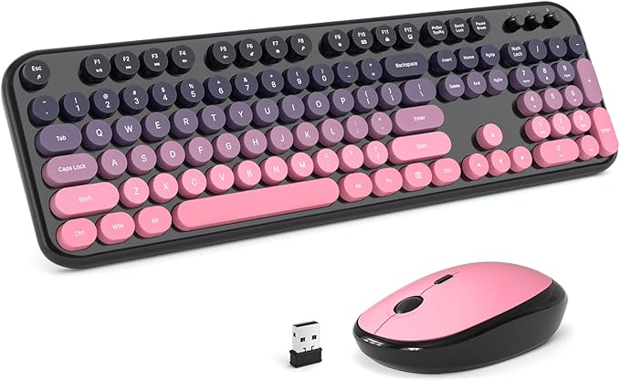 MOFII Wireless Keyboard and Mouse Combo - Rose-Pink Gradient Full-Sized Plug and Play Colorful Computer Keyboards - 104 Keys Round Keycap USB 2.4G Cute Keyboard for Windows/Laptop/Mac/Desktop/PC