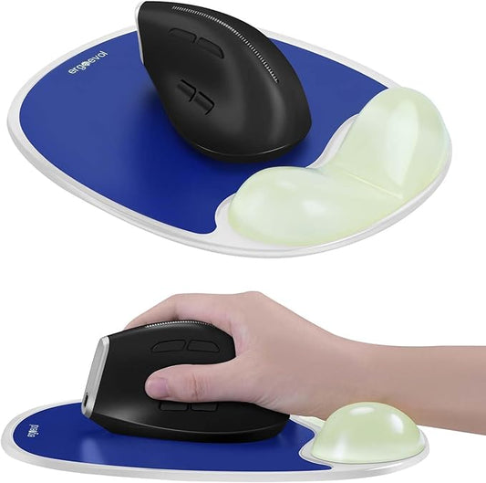 Ergonomic Mouse Pad with Wrist Rest & Elbow Support, Soft Silicone Gel Cushion, Non-Slip Base, Glow-in-The-Dark, Compatible with Vertical Ergonomic Mouse for Office & Gaming (Blue)