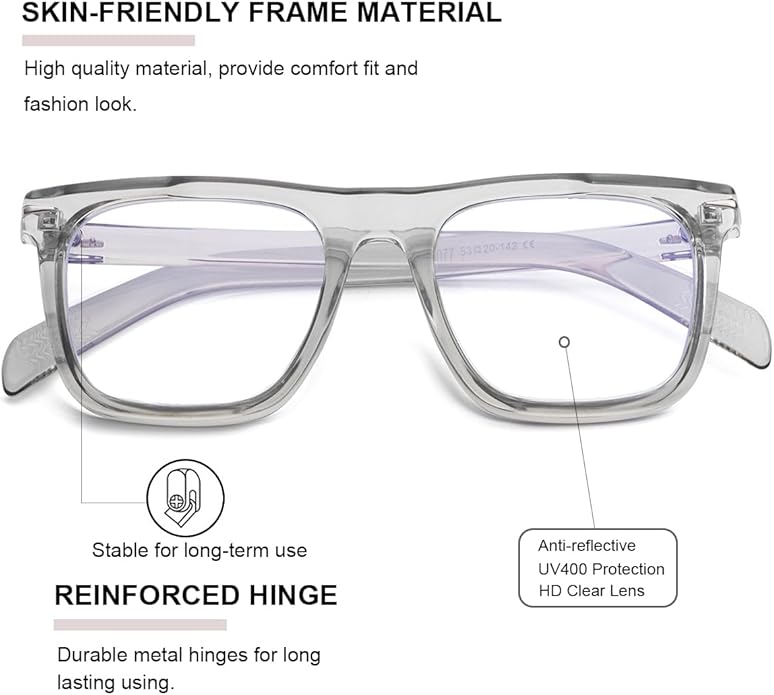 Gleyemor Blue Light Glasses for Men Women Trendy Square Frame Blue Light Blocking Lens Computer Glasses