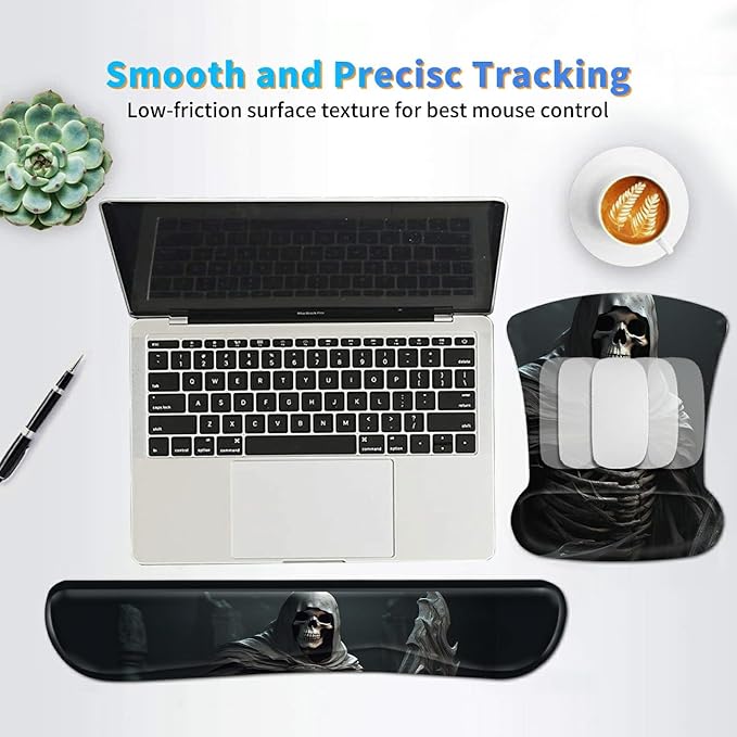 Ergonomic Mouse Pad with Wrist Support Gel, Upgrade Keyboard Wrist Rest Pad Set, Cool Skull