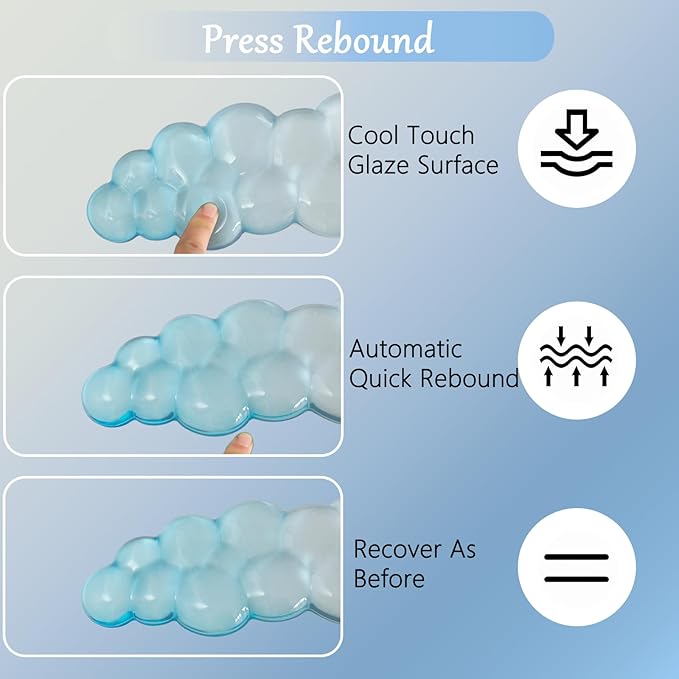 Gel Cloud Keyboard and Mouse Wrist Rest Set Gradient Blue Keyboard Wrist Rest Transparent Ergonomic Cute Mouse Wrist Pad Silicone Non-Slip Clear Wrist Rest for Computer Keyboard 60%68% 75% Home Office