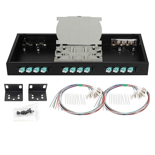 LC-MM 12 Duplex 24 Port Rack Mount Enclosure Box with Splice Tray Multimode LC-OM3 Kit (Includes 1.2 Meter Pigtail and 12PC Coupler)