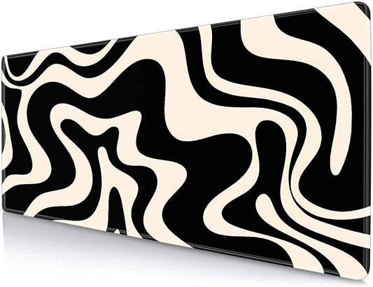 IMAYONDIA Black White Swirl DeskMat, Abstract Ink Liquid Waves Extended Gaming Mouse Pad Large, Retro Abstract Pattern Big Mouse Pad, Long Computer Keyboard Mouse Mat for Home Office Work 31.5x11.8