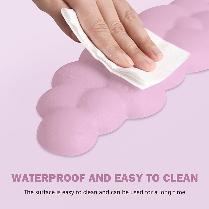 Cloud Keyboard Wrist Rest and Mouse Pad with Wrist Support Set, Ergonomic PU Leather Mouse Pads, Pain Relief Memory Foam Non-Slip Mousepad for Computer,Laptop,Pink