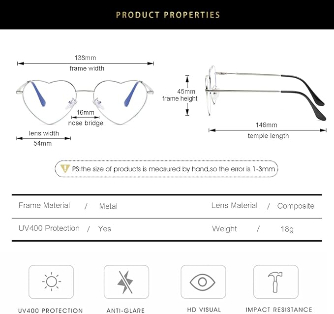 Gleyemor Heart Shaped Blue Light Glasses for Women Cute Computer Glasses