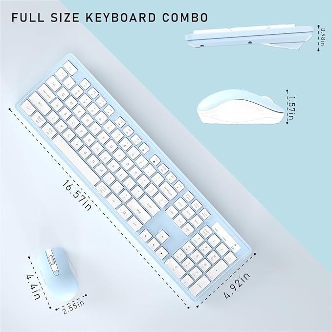 Wireless Keyboard and Mouse, 2.4GHz Cordless Keyboard Mouse Combo, Optical Mouse, Plug and Play USB Receiver, Compatible with Windows, Mac, Laptop, and PC（White Blue）