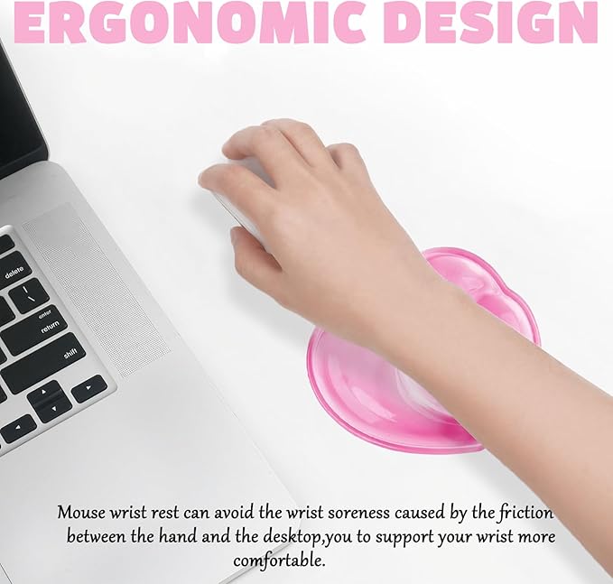 Gel Wrist Rest for Keyboard and Mouse Transparent Pink Heart Elbow Pad Cushion Ergonomic Cute Clear Cool Mouse Wrist Pad Silicone Non-Slip Support for Computer Gaming Home Office Hand Pillow