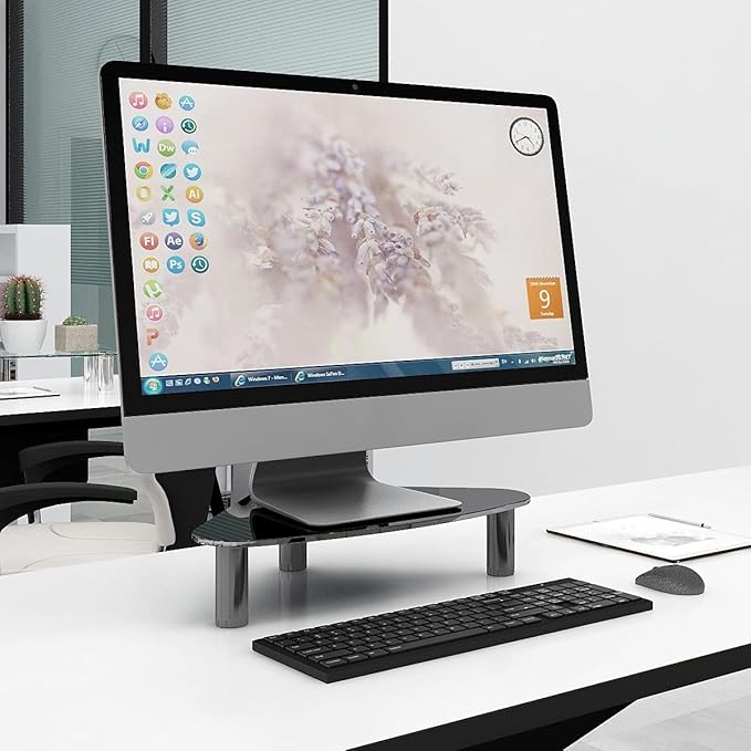 Hemudu Tempered Glass Computer Monitor Riser/Triangle Save Space Desktop Corner Stand for Computer Monitor & Laptop Black HD01B-003