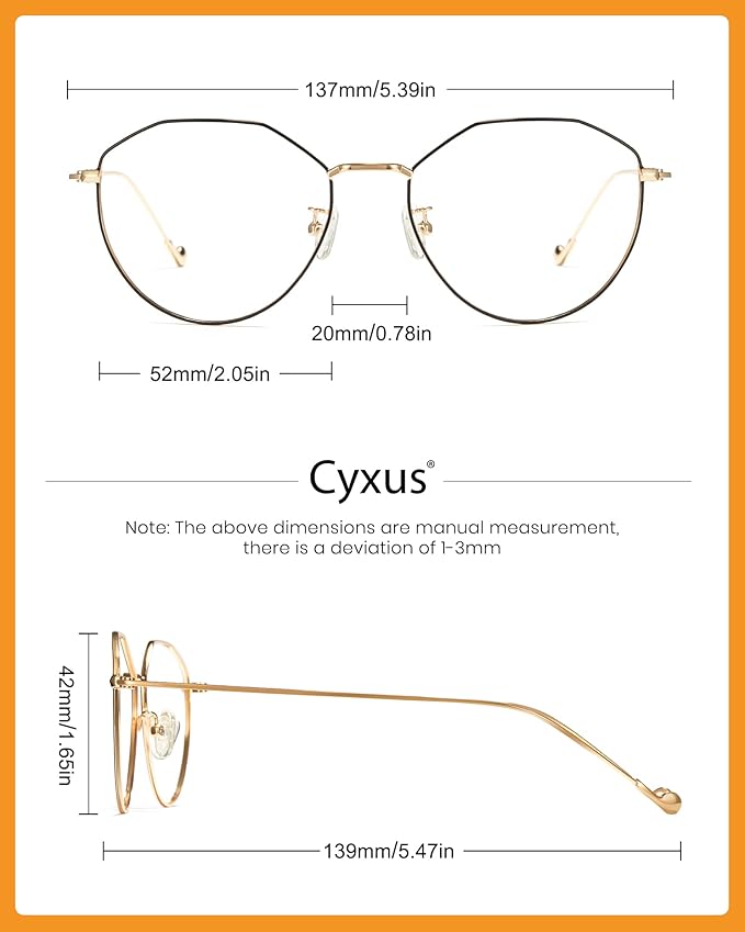 Cyxus Blue Light Glasses for Men and Women, Round Metal Frame Computer Eyeglasses for Office, Gaming, Reading 8090