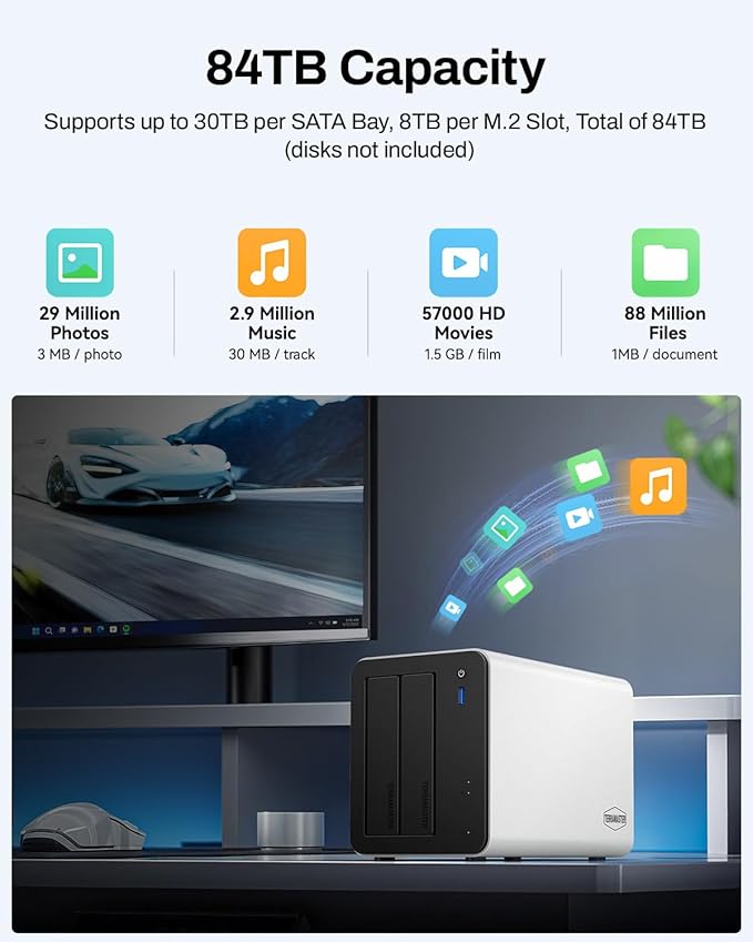 TERRAMASTER F2-425 Plus NAS Storage - 2Bay Intel N150 Quad-Core CPU, 8GB RAM DDR5, 5GbE LAN x 2, M.2 Slot x 3, Network Attached Storage for Teamwork, Multimedia Server (Diskless)