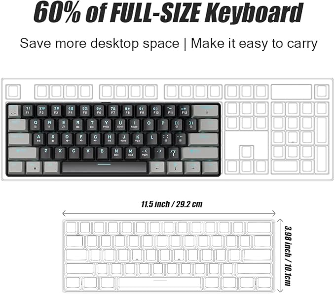 abucow 60% Mechanical Gaming Keyboard Blue Switch Wired Compact Keyboard Anti-Ghosting No-Conflict 61 Swappable keycaps Ergonomic Design for Windows/Mac
