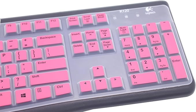 Silicone Keyboard Skin Cover Protector Compatible for Logitech K120 & MK120 Full-Size Wired Keyboard, MK120 & K120 Keyboard Protective Accessories (Pink)