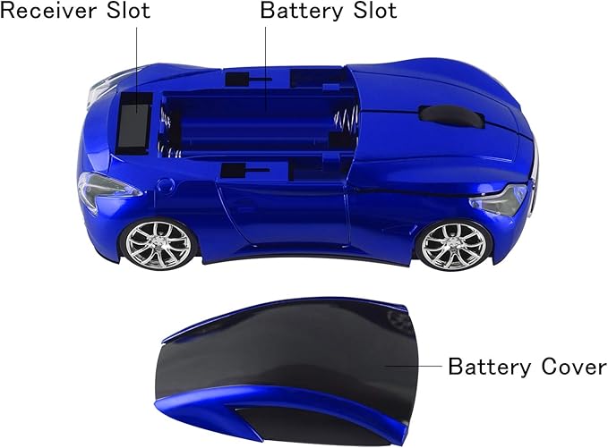 elec Space Cool Sport Car Shape 2.4GHz Wireless Mouse Optical Cordless Mice with USB Receiver for PC Laptop Computer 1600DPI 3 Buttons
