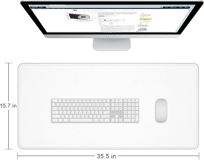 Dapesuom Large Gaming Mouse Pad, Extended Mouse Mat with Stitched Edges, Full Size Keyboard Pad with Non-Slip Base, Big XXL Computer Desk Mats for Gamer, Laptop, Office, 35.5 x 15.7in, Ivory White