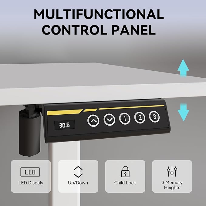 Electric Standing Desk,48x24 Inches Adjustable Height Stand up Desk, Sit Stand Home Office Desk with Splice Board, 3 Preset Heights,Equipped with Hooks,Ergonomic Computer Desk Workstation，White