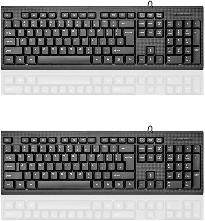 Guiheng 2 Pack Wired Computer Keyboard, Plug Play USB, Large Number Pad, LED Indicators,Ergonomic,Foldable Stands,Anti-Wear Letters Full Size Keyboard,for Windows Mac PC Laptop-Black