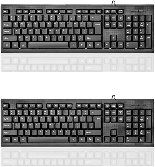 Guiheng 2 Pack Wired Computer Keyboard, Plug Play USB, Large Number Pad, LED Indicators,Ergonomic,Foldable Stands,Anti-Wear Letters Full Size Keyboard,for Windows Mac PC Laptop-Black