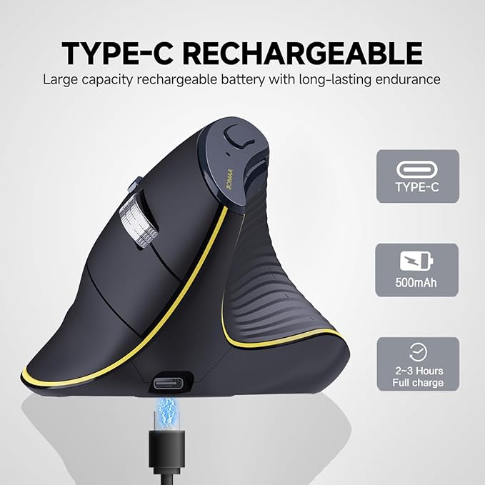 JOMAA Ergonomic Wireless Bluetooth Vertical Silent Mouse, Rechargeable with Backlight and Fast Scrolling, Suitable for Laptop,Desktop,PC,MacBook