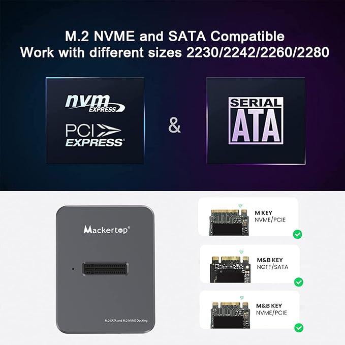 M.2 NVMe & SATA to USB C Docking Station, Aluminum Alloy M.2 SSD to USB A C Reader Adapter for 2280 2260 2242 2230 Enclosure, Fits Both M.2 (M Key, B+M Key) NVMe and SATA NGFF SSDs