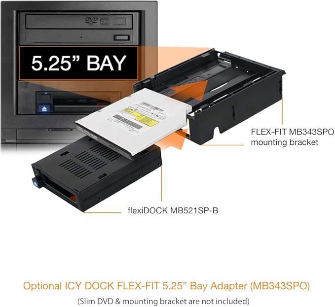 ICY DOCK 1 Bay 2.5 SAS/SATA HDD/SSD Docking Enclosure for External 3.5” Bay | flexiDOCK MB521SP-B