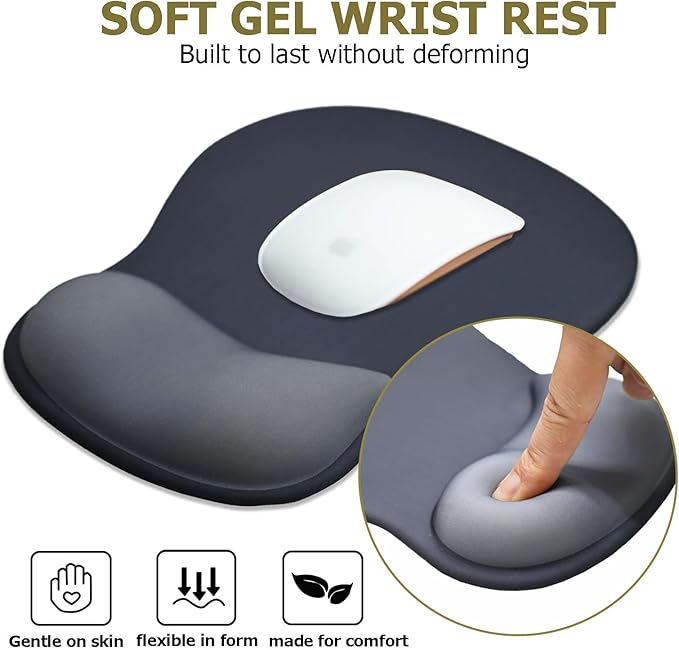 Gel Mouse Pad with Wrist Rest, Ergonomic Office Keyboard Wrist Rest and Mousepad with Wrist Support, Computer Mouse Pad with Non-Slip PU Base and Desk Accessories Mat for Home & Gaming, Onyx Black