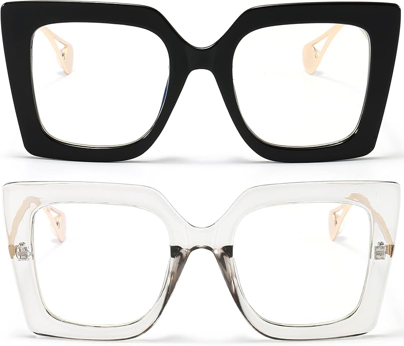 AIEYEZO Oversized Blue Light Glasses for Women, Anti Fatigue Prevent Headache Computer Eyeglasses