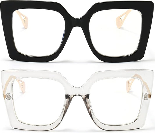 AIEYEZO Oversized Blue Light Glasses for Women, Anti Fatigue Prevent Headache Computer Eyeglasses
