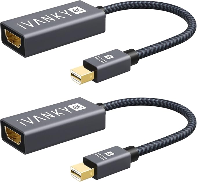 IVANKY 4K@30Hz Mini DisplayPort to HDMI Adapter 2Pack, Thunderbolt 1&2 to HDMI, Mini DP to HDMI Adapter for MacBook Air/Pro, Surface Pro/Dock/Book, Monitor, Projector-Grey