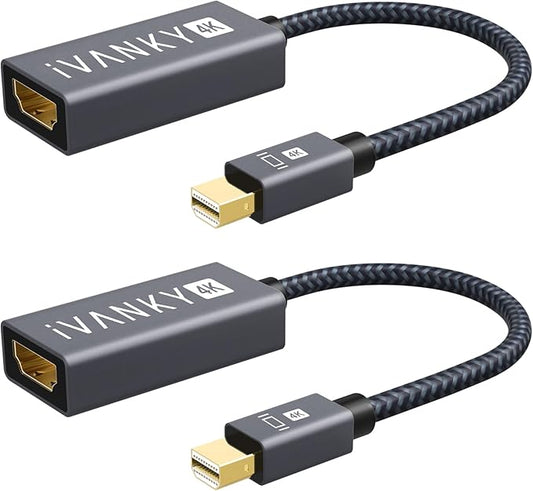 IVANKY 4K@30Hz Mini DisplayPort to HDMI Adapter 2Pack, Thunderbolt 1&2 to HDMI, Mini DP to HDMI Adapter for MacBook Air/Pro, Surface Pro/Dock/Book, Monitor, Projector-Grey