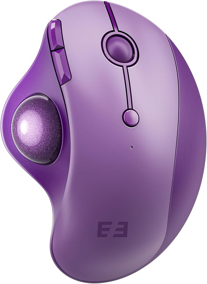 seenda Wireless Trackball Mouse, Bluetooth - Ergonomic Rollerball Mouse Rechargeable, 3 Device Connection Optical Mice Adjustable DPI Thumb Control Mice Compatible for Mac/Android/Windows - Purple