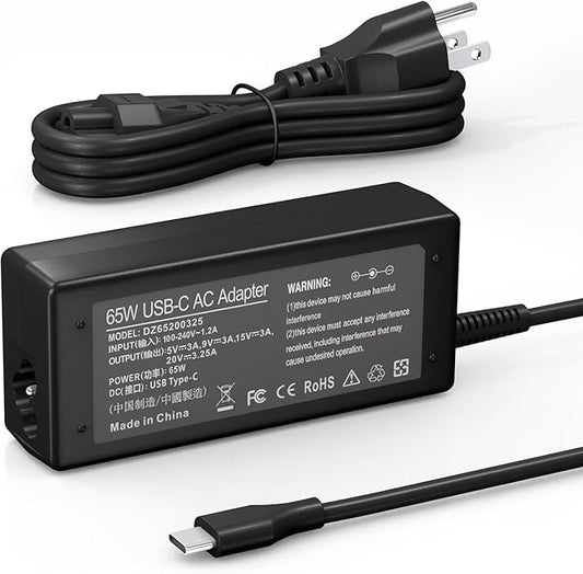 65W 45W USB C Charger Compatible with Chromebook X360 11 13 14/HP/Dell/Lenovo/Samsung/Acer/Asus/Spectre X360/Thinkpad Type C Power Supply Cord.