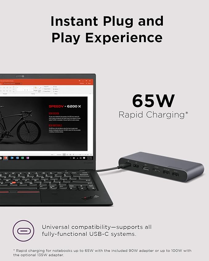 Lenovo Docking Station USB-C Universal Business Dock – Dual Display (1 DP 1.4 & 1 HDMI 2.0) – 65W Charging for Laptop (90W Power Adapter Included) – 3X USB-A & 2X USB-C Ports (Renewed)