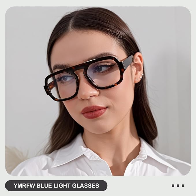 Aviator Blue Light Blocking Glasses for Women Men Square Flat Top Computer TV Eyeglasses Anti Eyestrain