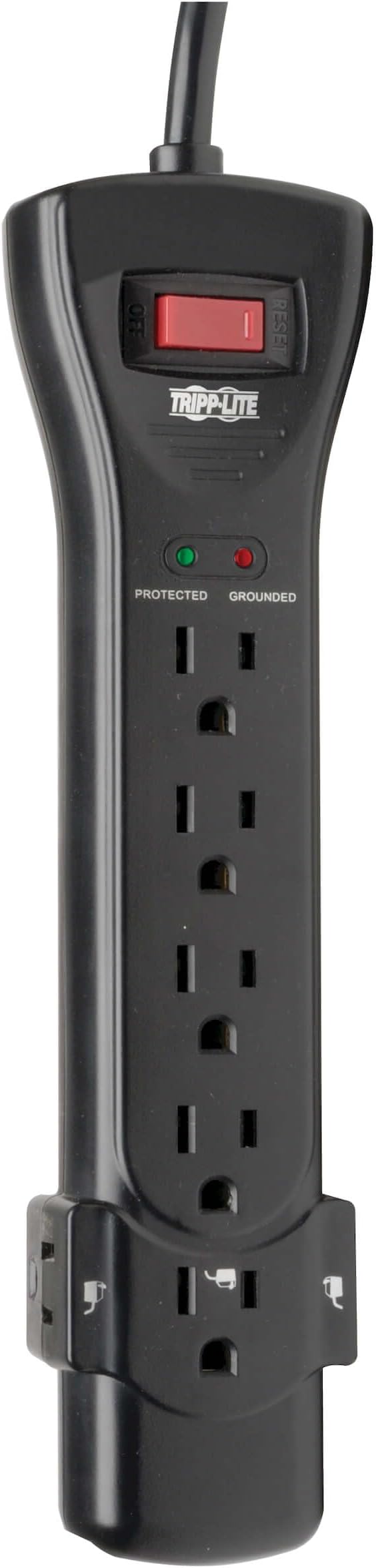 Eaton Tripp Lite Series SUPER7B Flat Plug Power Strip Surge Protector, 7 Outlets, 7ft Extension Cord, 2160 Joules, UL Listed & Certified, Black, Lifetime Manufacturer's Warranty & $75,000 Insurance