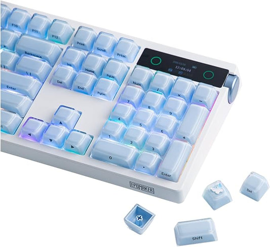 EPOMAKER Lusterfly Jelly Keycaps Set - 123 Keys Double-Shot Laser Engraved, MDA Profile, ABS+PC, Non-Shine-Through, MX-Compatible for 61/68/84/87/98/100/104-Key Mechanical Keyboard (Blue)